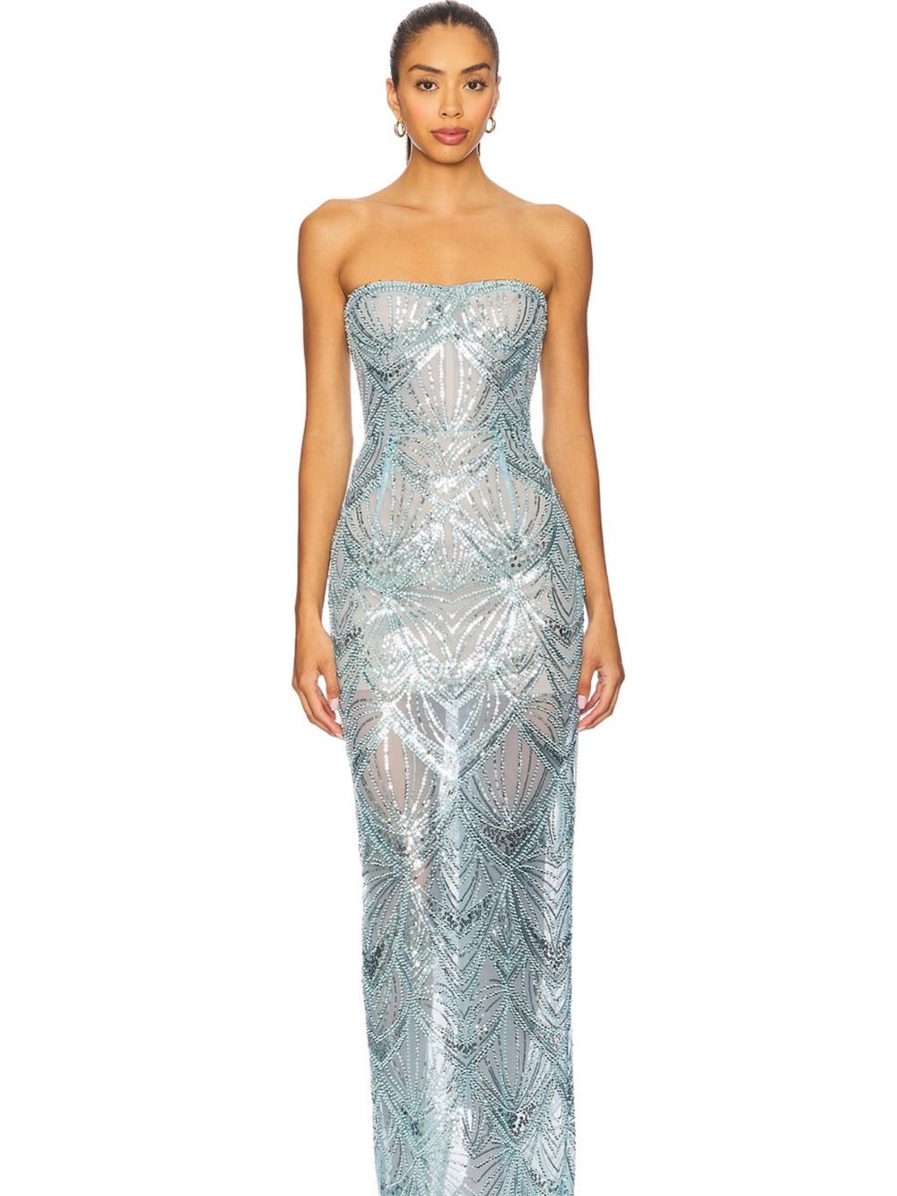 Bronx and Banco Strapless Sequin Gown in Light Blue
